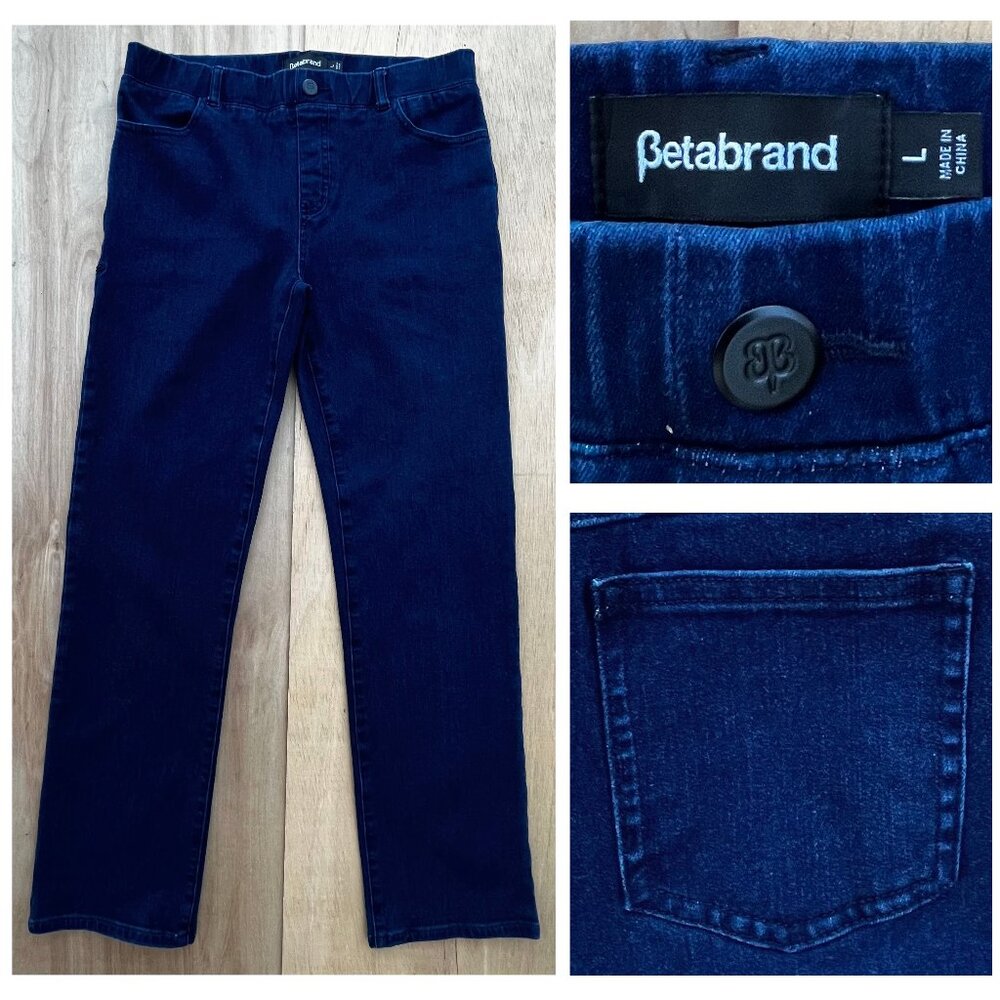 BETABRAND PULL ON JEGGINGS WOMEN’S JEANS sz L Blue Straight Leg Mid Rise Stretch